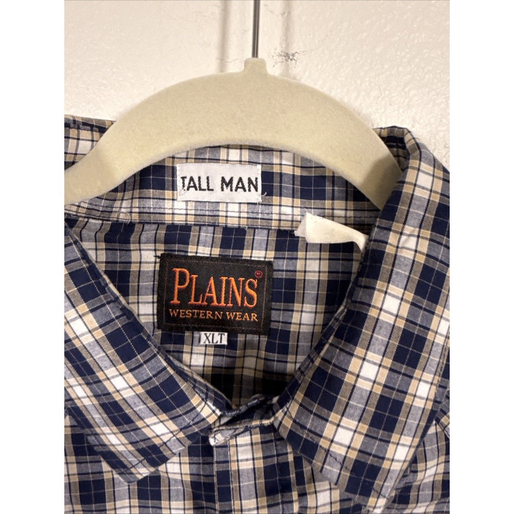 Plains Western Wear Pearl Snap Shirt L/S XLT Tall Mens Blue Plaid G1 - Picture 2 of 4